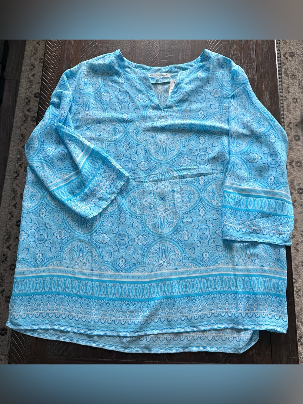 NWT Violet & Claire Turquoise Paisley V-Neck Tunic - Plus Size 2X